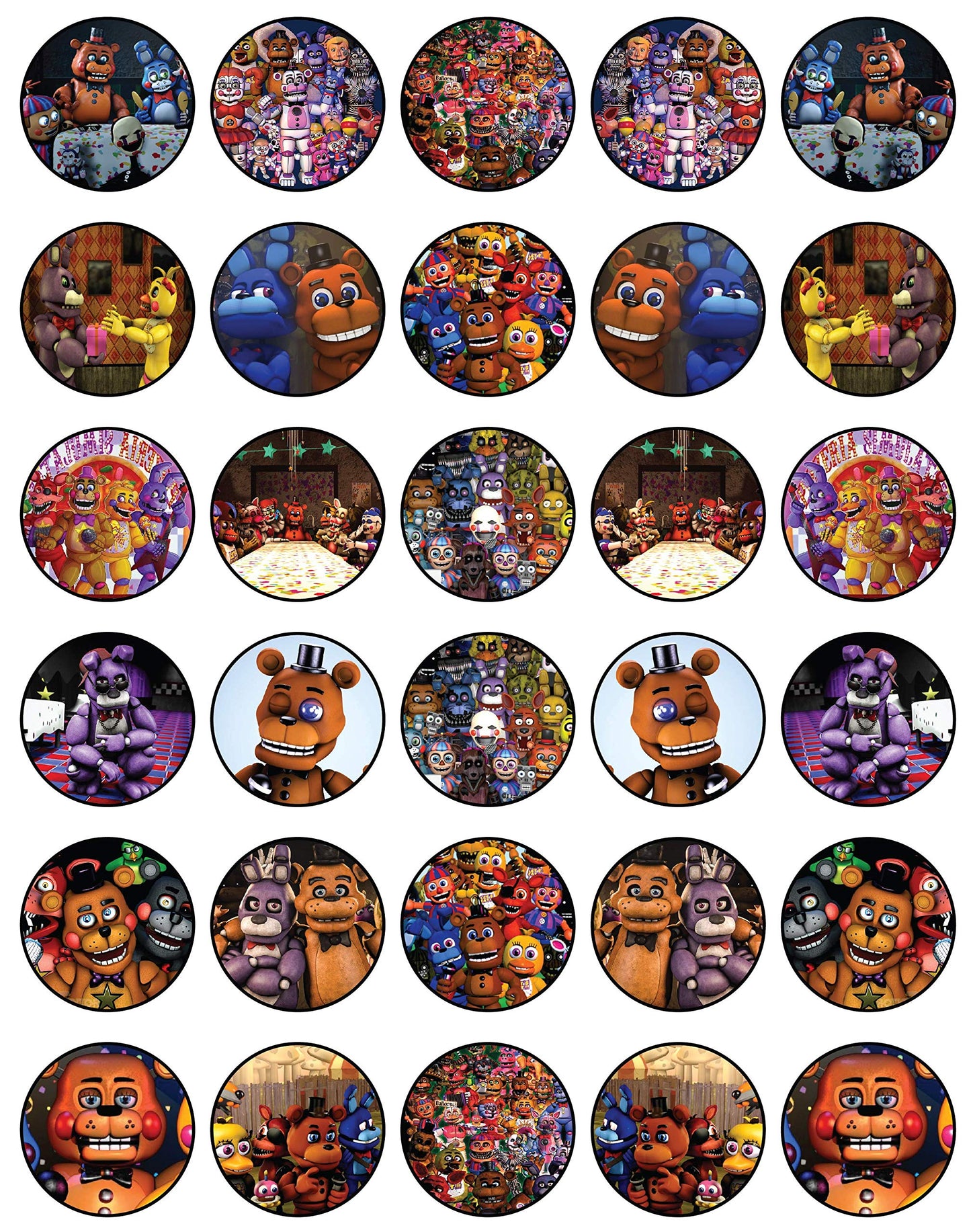 30x Wafer Paper Five night at freddy Edible Cupcake Topper