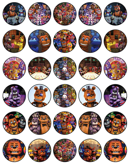 30x Wafer Paper Five night at freddy Edible Cupcake Topper