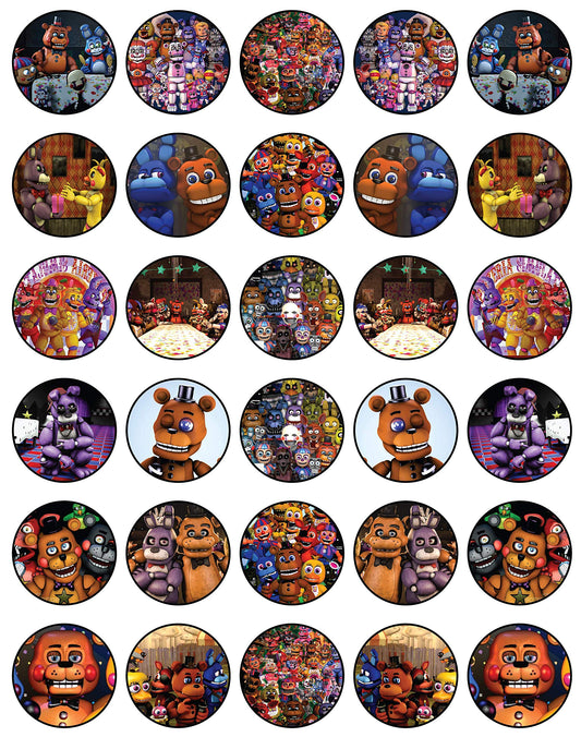 30x Wafer Paper Five night at freddy Edible Cupcake Topper