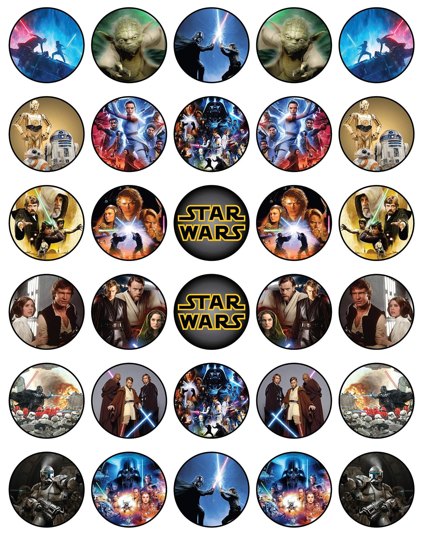 30x Wafer Paper Star Wars Edible Cupcake Topper