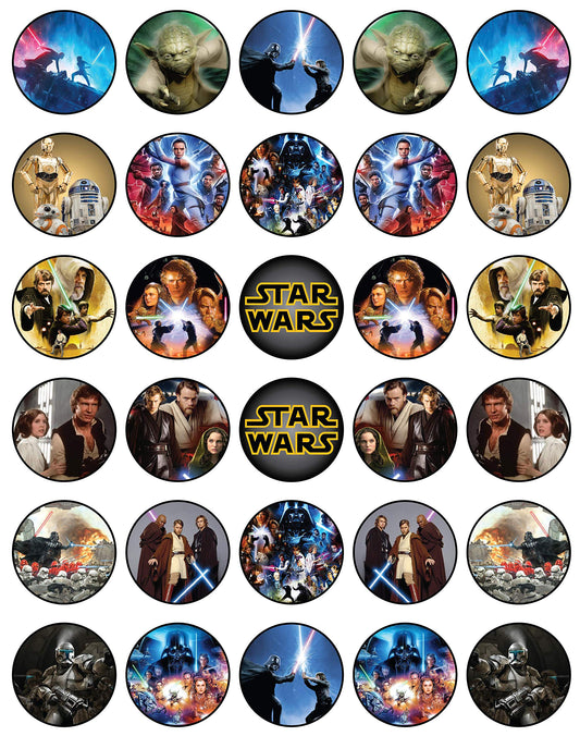 30x Wafer Paper Star Wars Edible Cupcake Topper