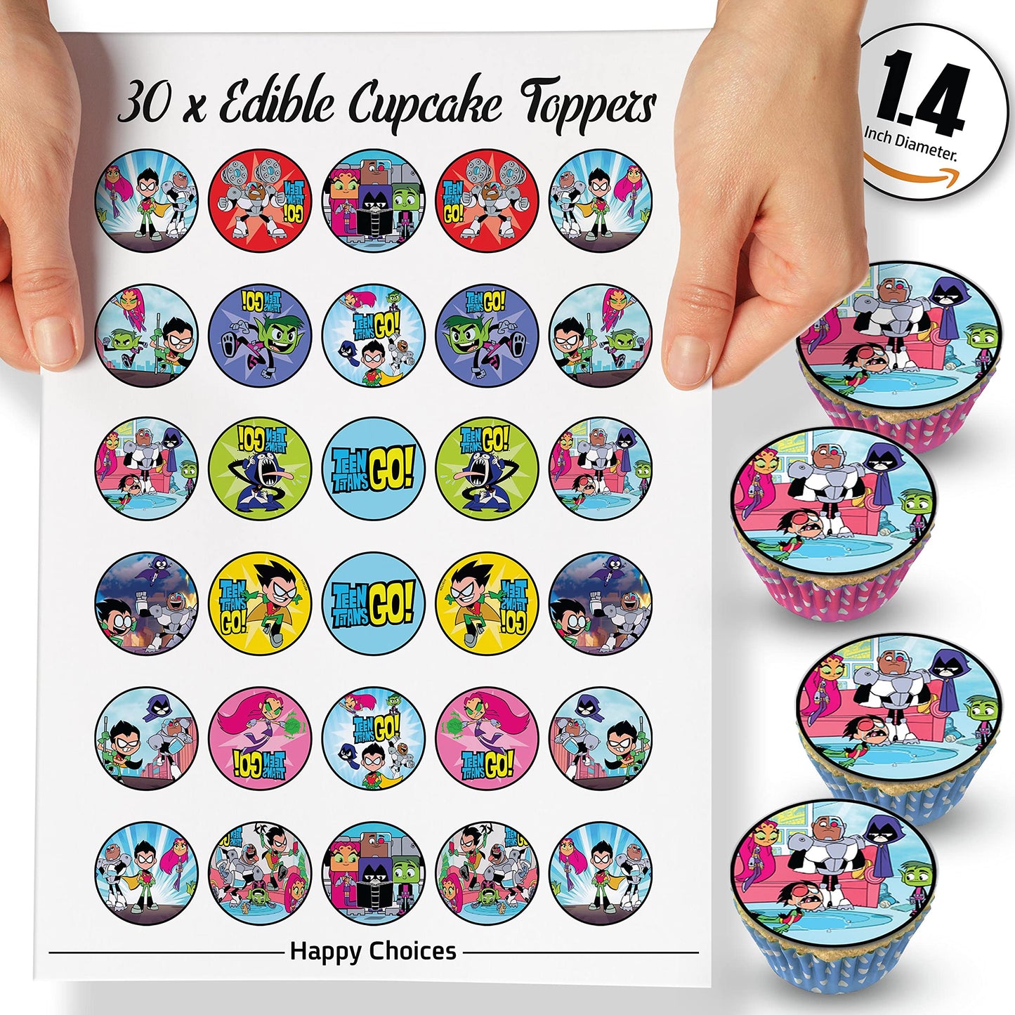 30x Wafer Paper Teen Titans Go Edible Cupcake Topper