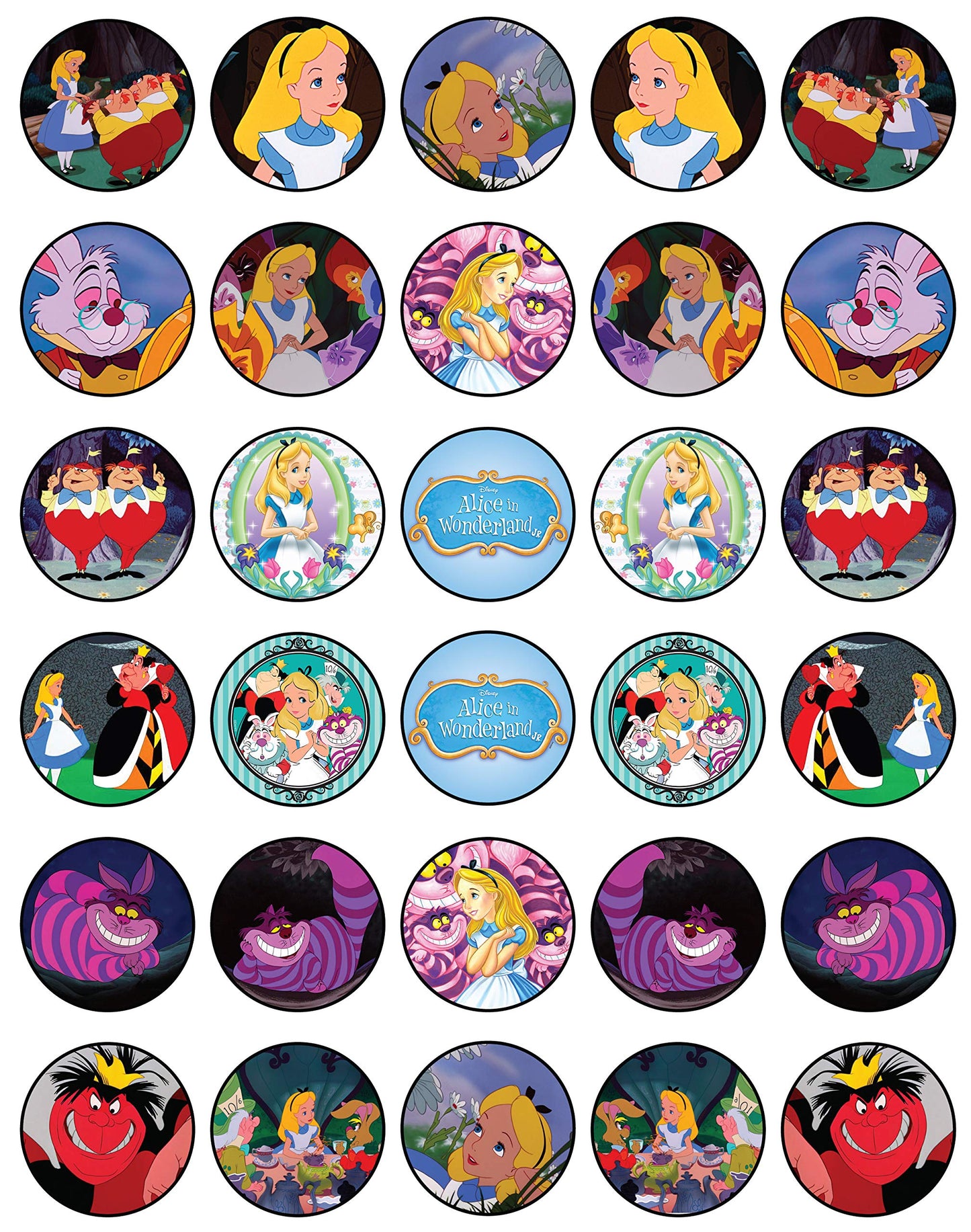 30x Wafer Paper Alice in Wonderland Edible Cupcake Topper