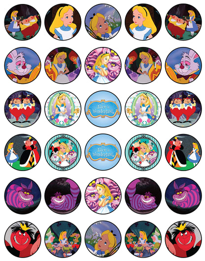 30x Wafer Paper Alice in Wonderland Edible Cupcake Topper