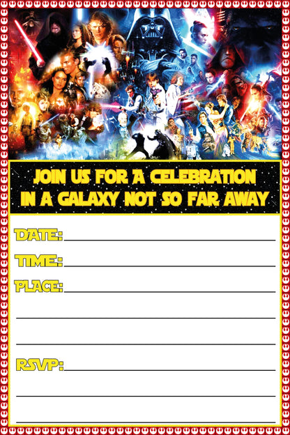 Set of 30 Star Wars Birthday Invitation Cards & Envelopes