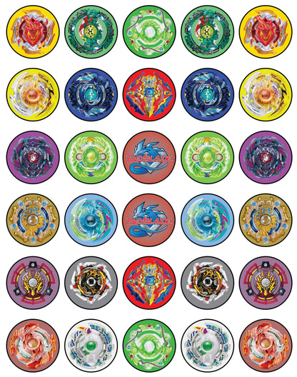 30x Wafer Paper Beyblade Edible Cupcake Topper