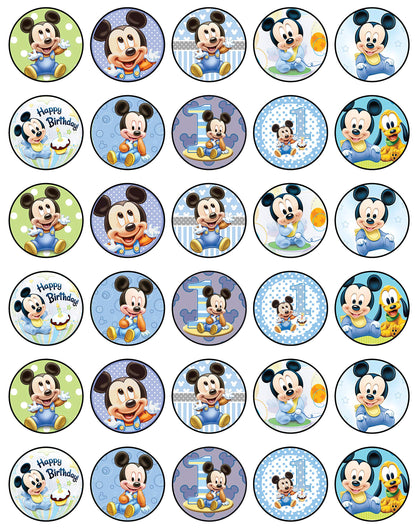 30x Wafer Paper Mickey Mouse Edible Cupcake Topper