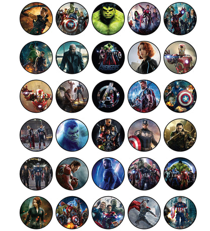 30x Wafer Paper Avengers Edible Cupcake Topper