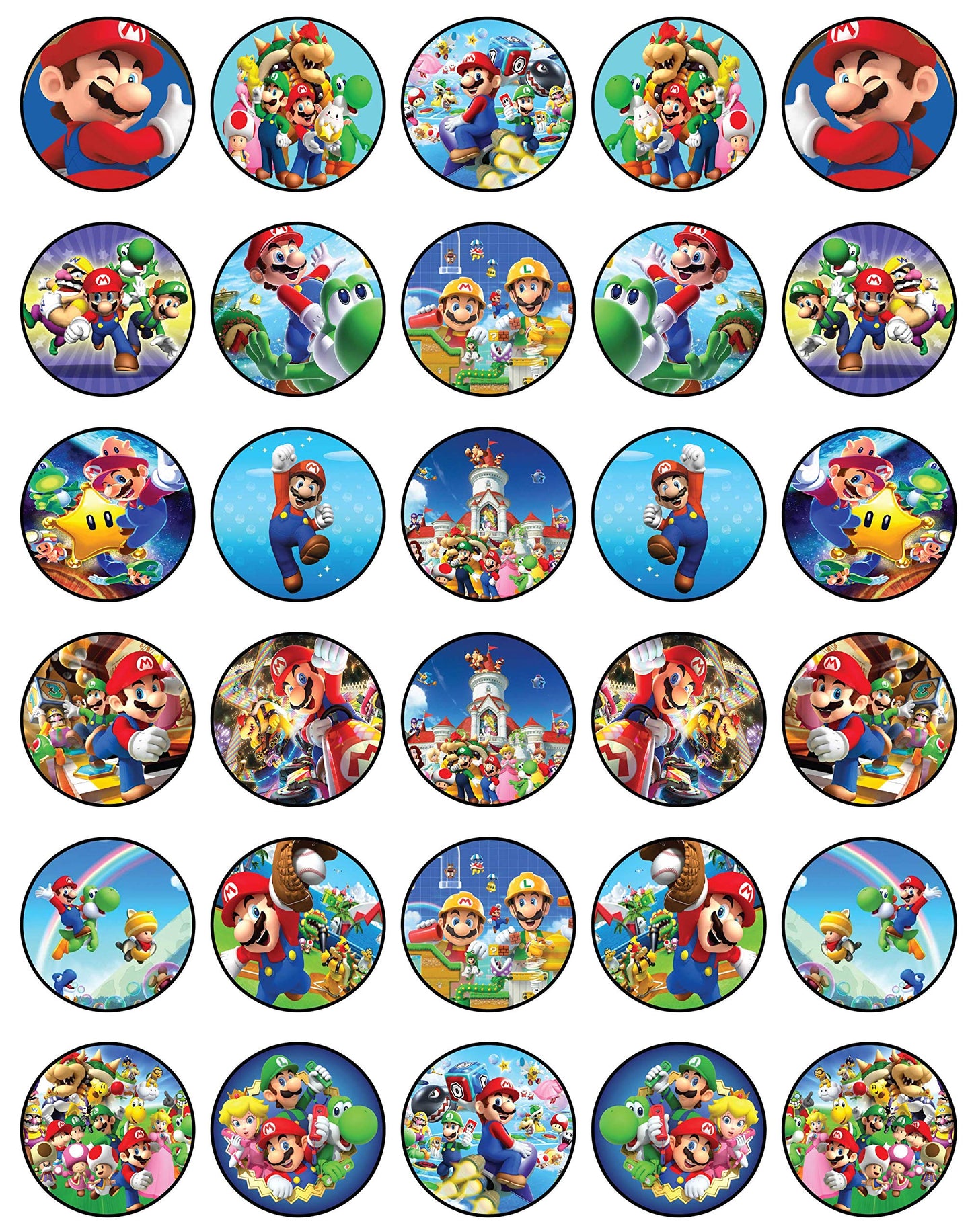 30x Wafer Paper super mario Edible Cupcake Topper