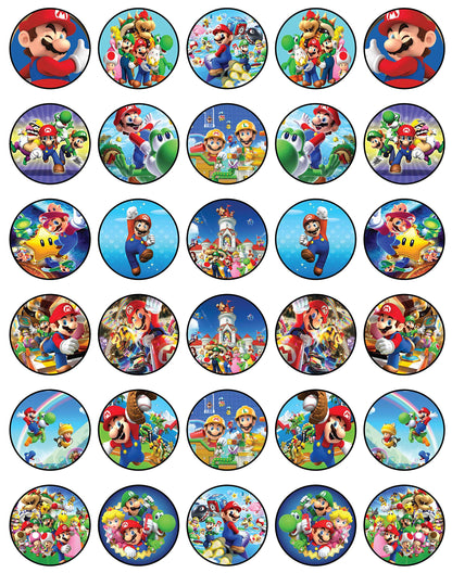 30x Wafer Paper super mario Edible Cupcake Topper