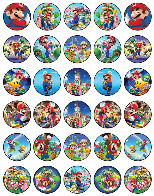 30x Wafer Paper super mario Edible Cupcake Topper