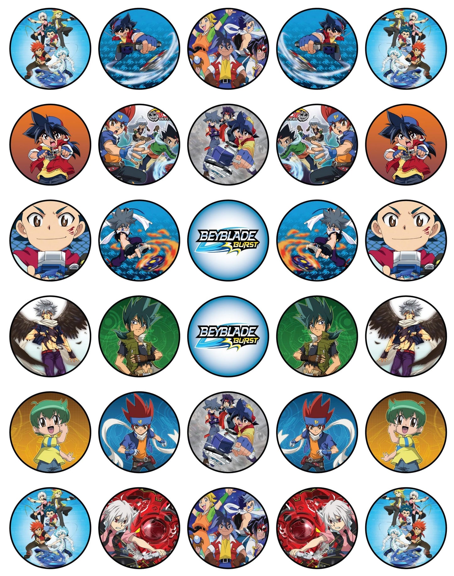 30x Wafer Paper Beyblade Edible Cupcake Topper