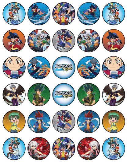 30x Wafer Paper Beyblade Edible Cupcake Topper