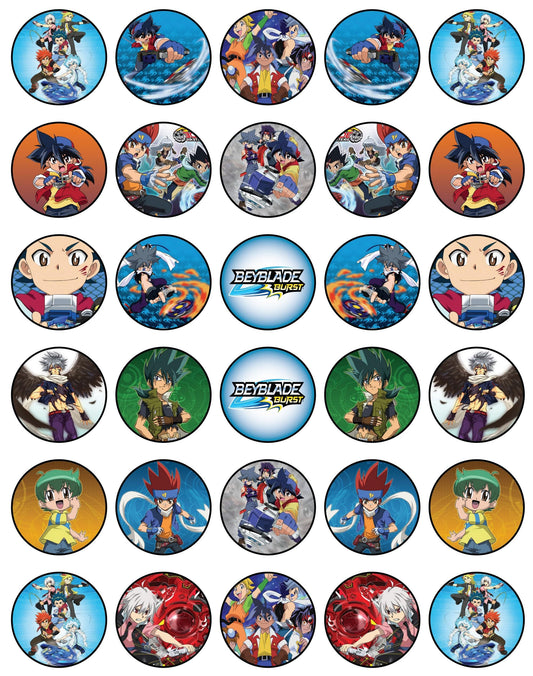 30x Wafer Paper Beyblade Edible Cupcake Topper