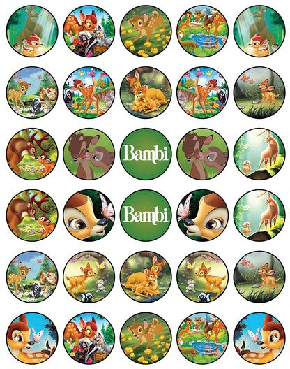 30x Wafer Paper Bambi Edible Cupcake Topper