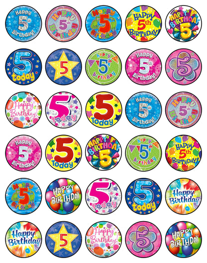 30x Wafer Paper Happy Birthday Edible Cupcake Topper