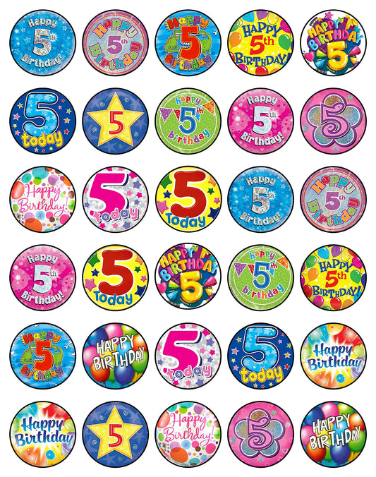 30x Wafer Paper Happy Birthday Edible Cupcake Topper