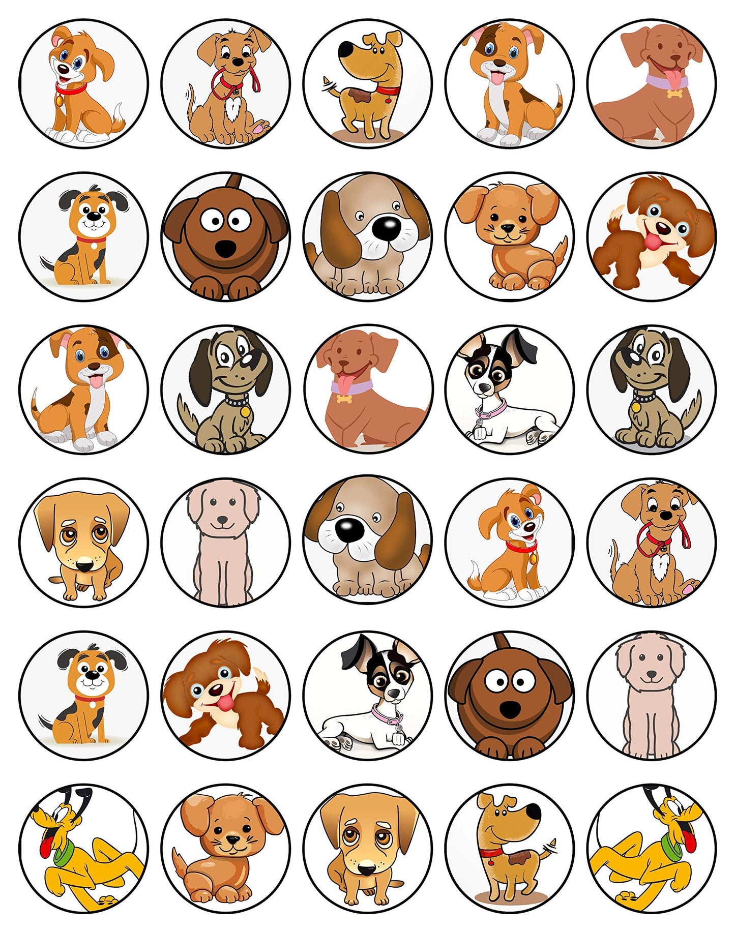 30x Wafer Paper Animal-Dog Edible Cupcake Topper