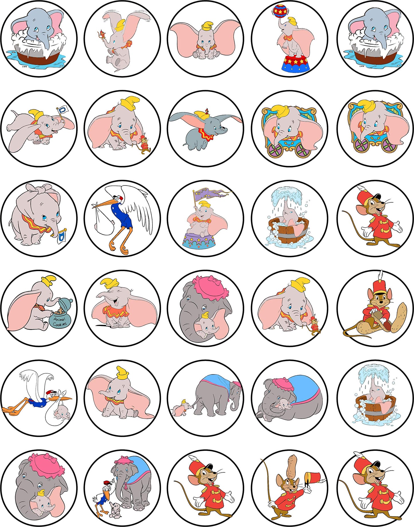 30x Wafer Paper Dumbo elephant Edible Cupcake Topper