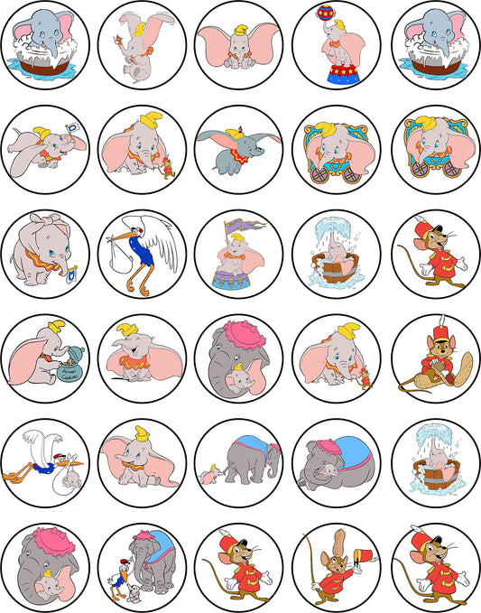 30x Wafer Paper Dumbo elephant Edible Cupcake Topper