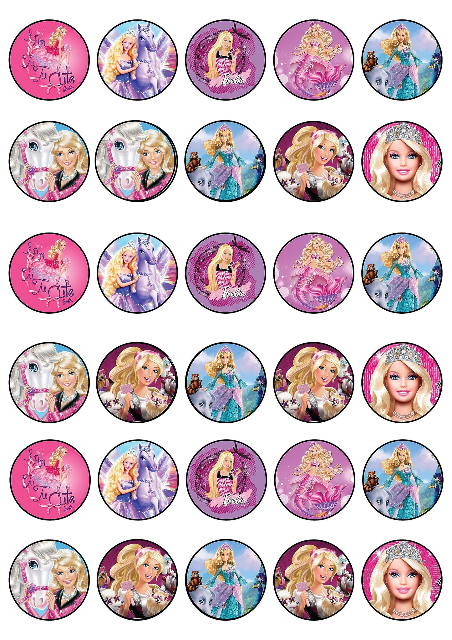 30x Wafer Paper Barbie Edible Cupcake Topper