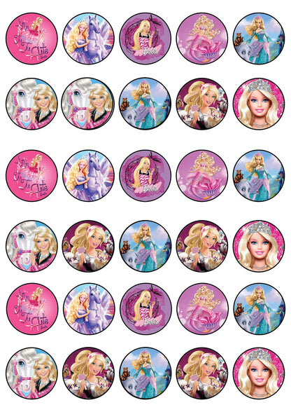 30x Wafer Paper Barbie Edible Cupcake Topper