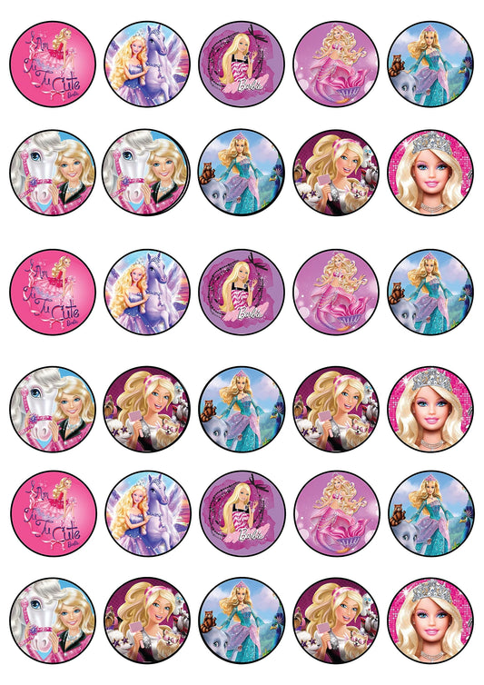 30x Wafer Paper Barbie Edible Cupcake Topper