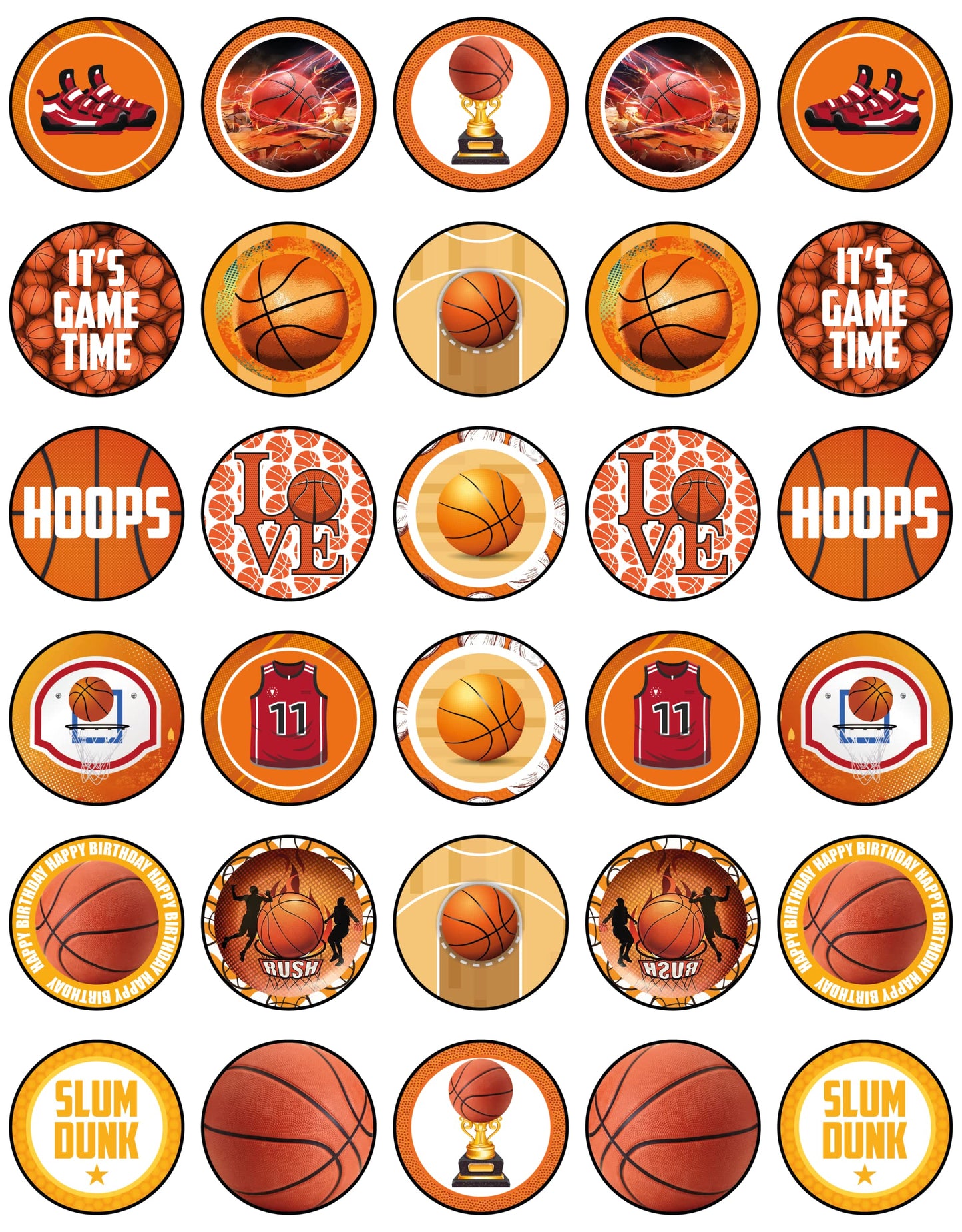 30x Wafer Paper Sport Basket Ball Edible Cupcake Topper