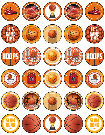 30x Wafer Paper Sport Basket Ball Edible Cupcake Topper