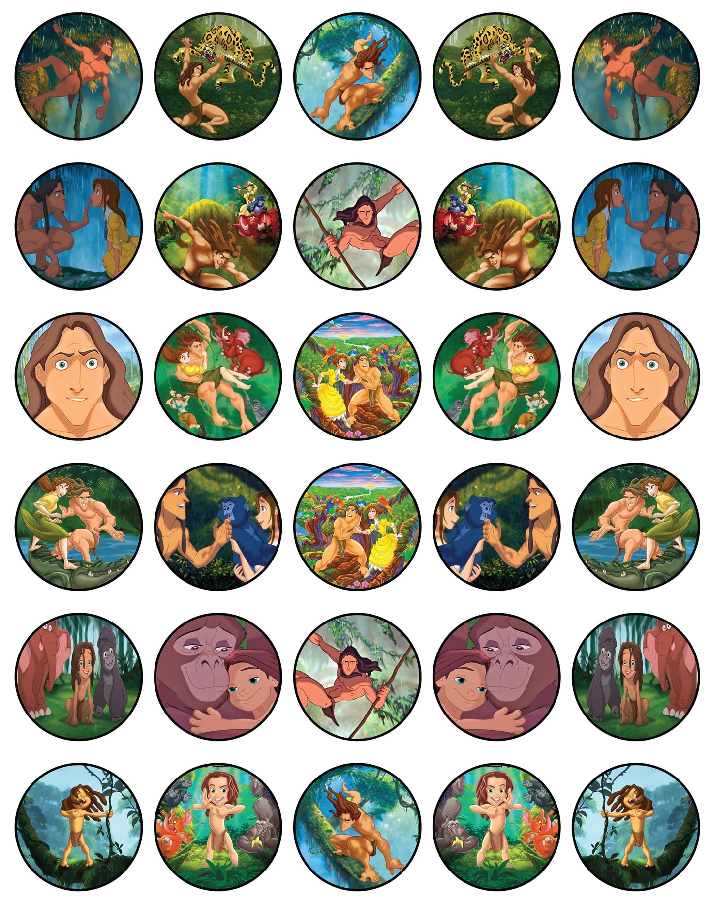 30x Wafer Paper Tarzan Edible Cupcake Topper