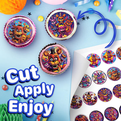 30x Wafer Paper Five Night Edible Cupcake Topper