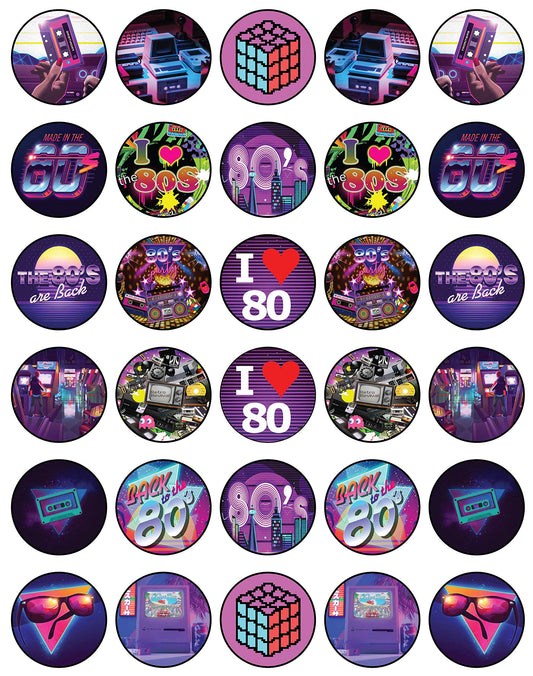 30x Wafer Paper 80 retro Edible Cupcake Topper