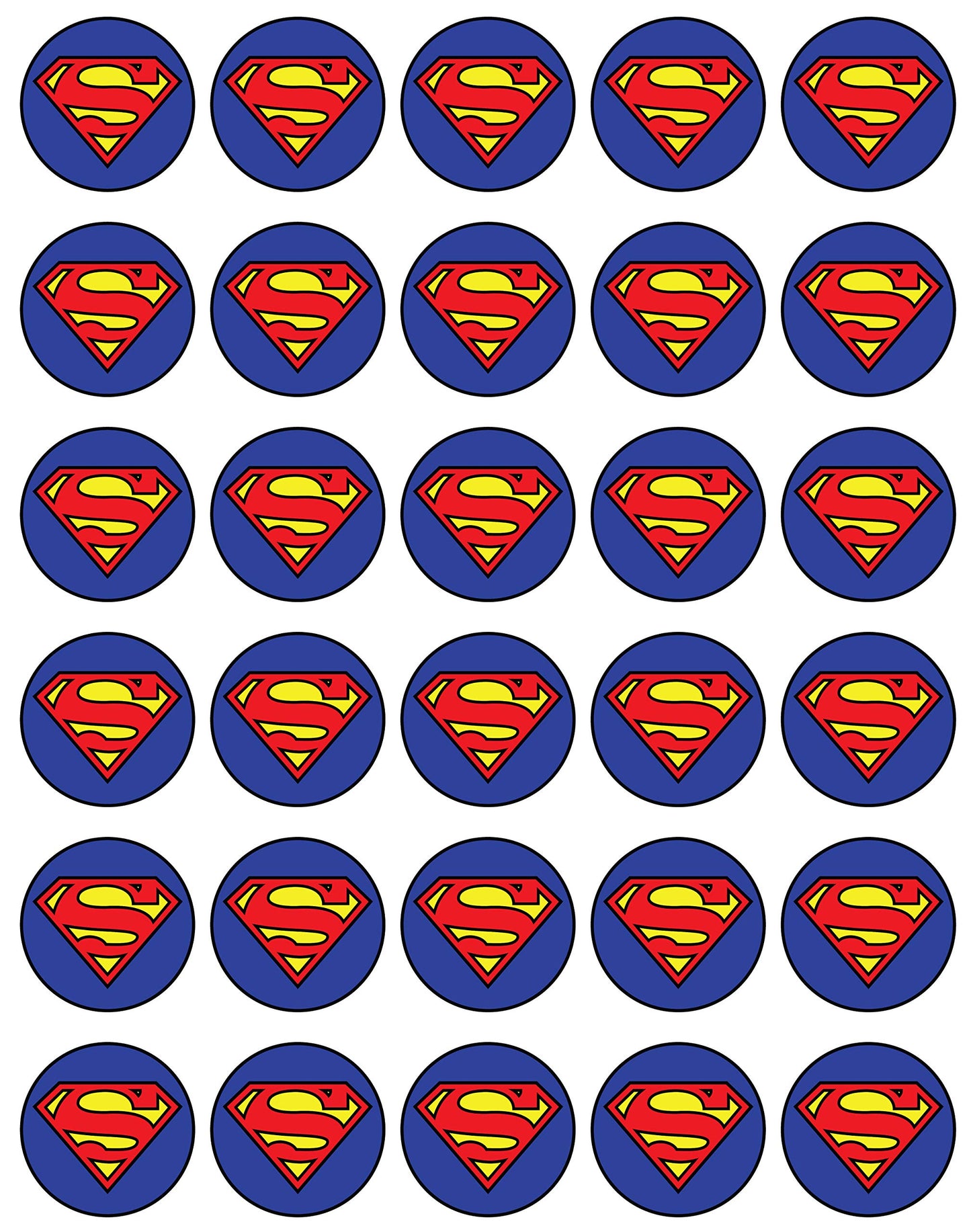 30x Wafer Paper Super Man Edible Cupcake Topper