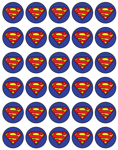 30x Wafer Paper Super Man Edible Cupcake Topper