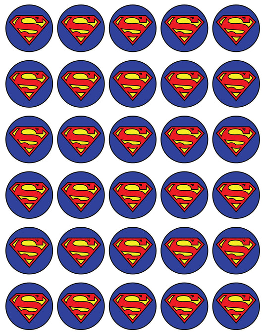 30x Wafer Paper Super Man Edible Cupcake Topper