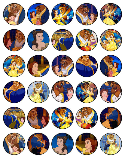 30x Wafer Paper Beauty And The Beast Edible Cupcake Topper