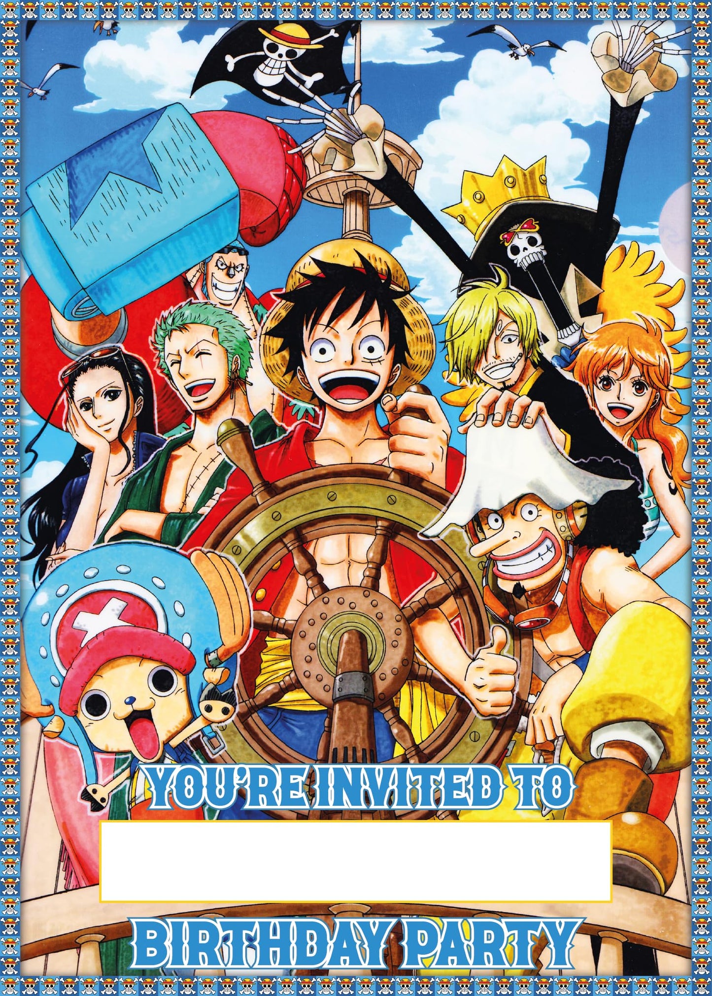 Set of 20 One Piece Birthday Invitation Cards & Envelopes