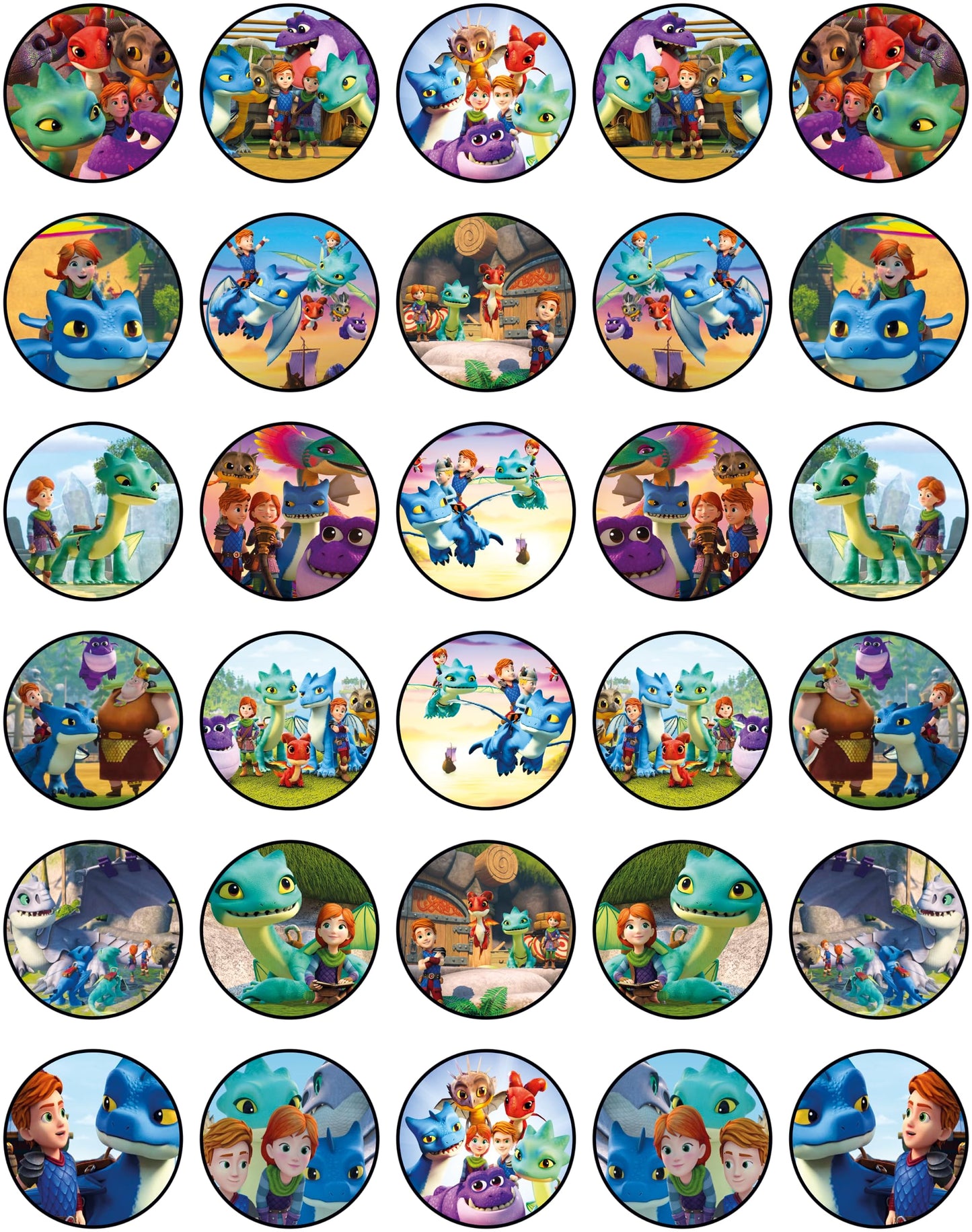 30x Wafer Paper Dragons Rescue Riders Edible Cupcake Topper