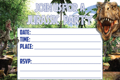 Set of 20 Jurassic World Birthday Invitation Cards & Envelopes