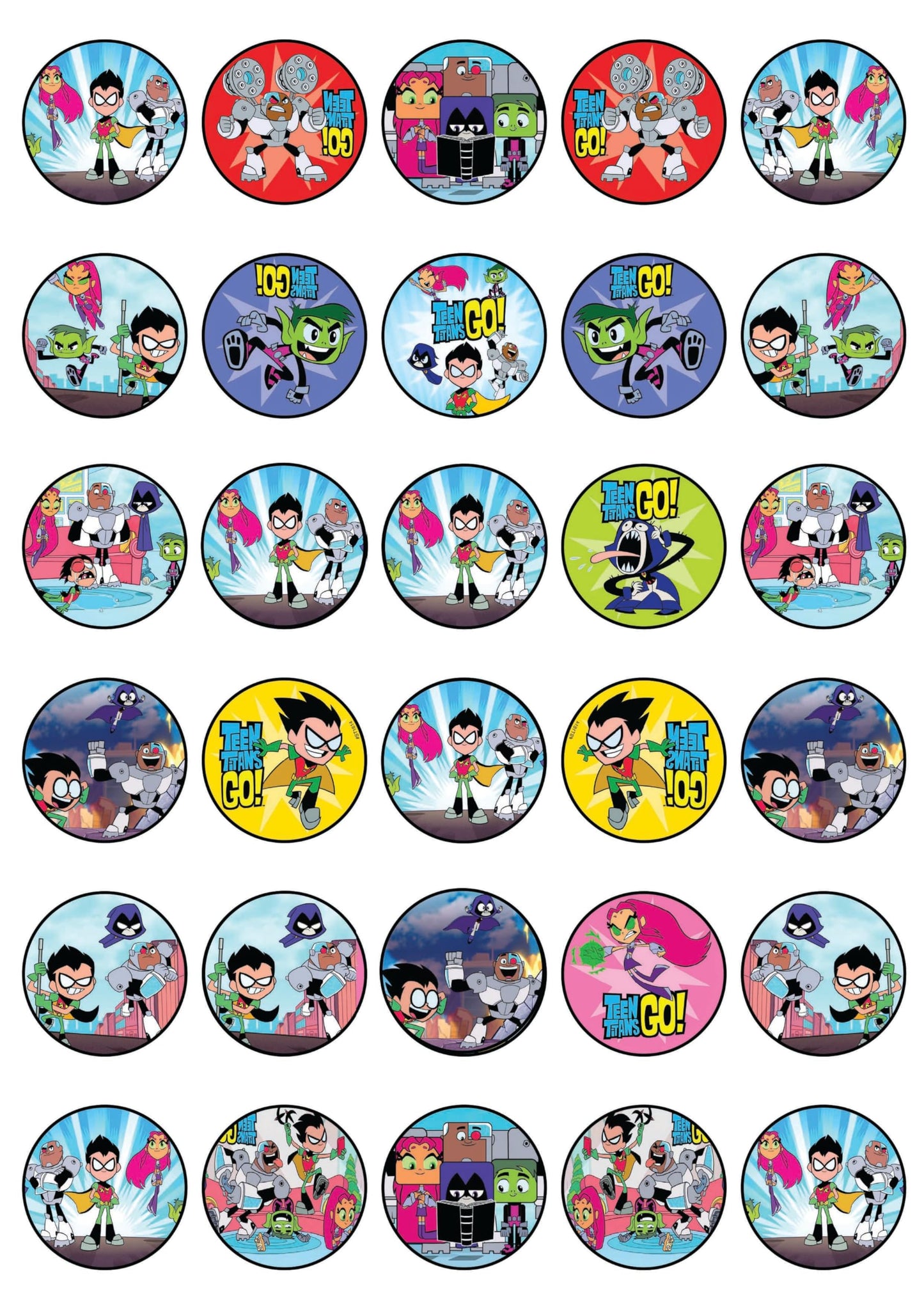 30x Wafer Paper Titans Go Edible Cupcake Topper