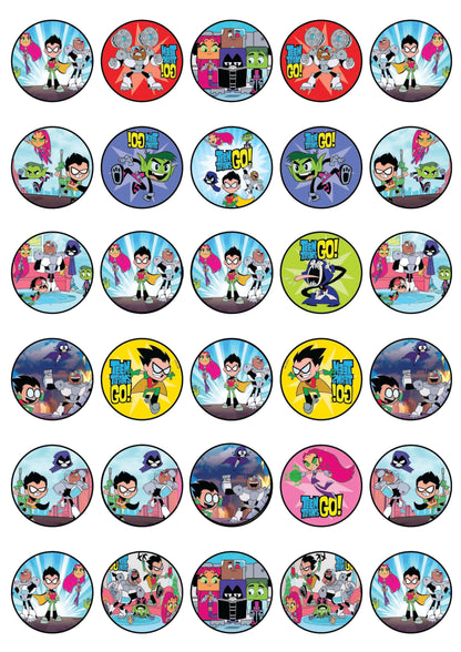 30x Wafer Paper Titans Go Edible Cupcake Topper