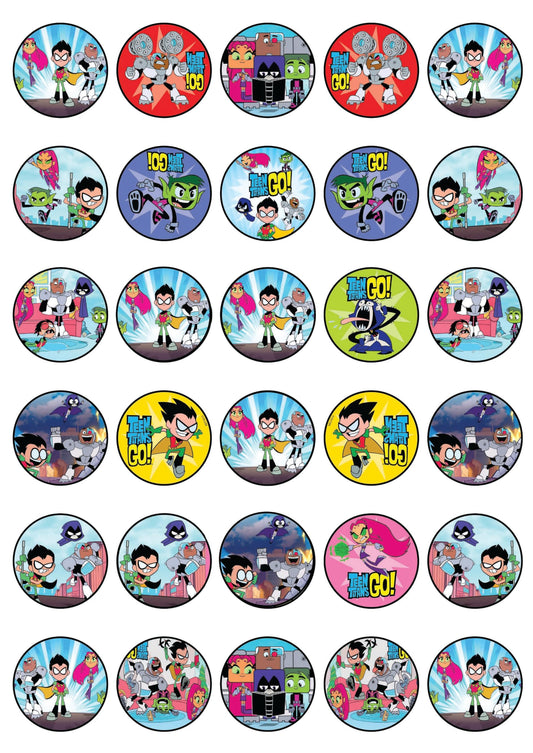 30x Wafer Paper Titans Go Edible Cupcake Topper