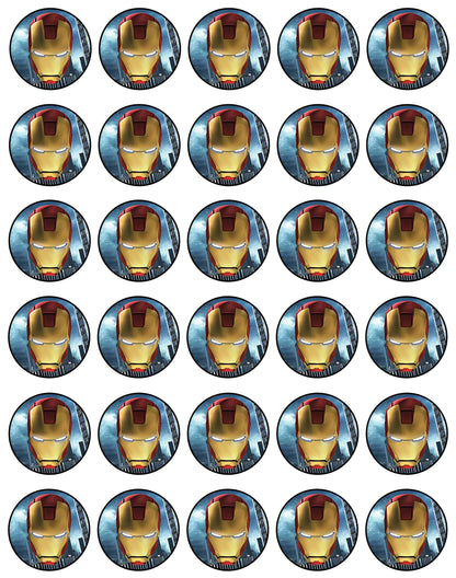 30x Wafer Paper Iron Man Edible Cupcake Topper