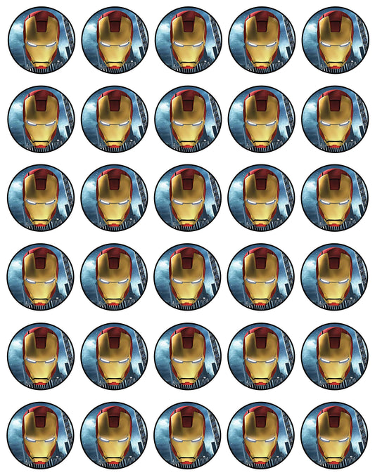 30x Wafer Paper Iron Man Edible Cupcake Topper