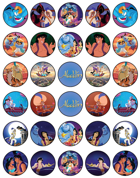 30x Wafer Paper Aladdin Edible Cupcake Topper