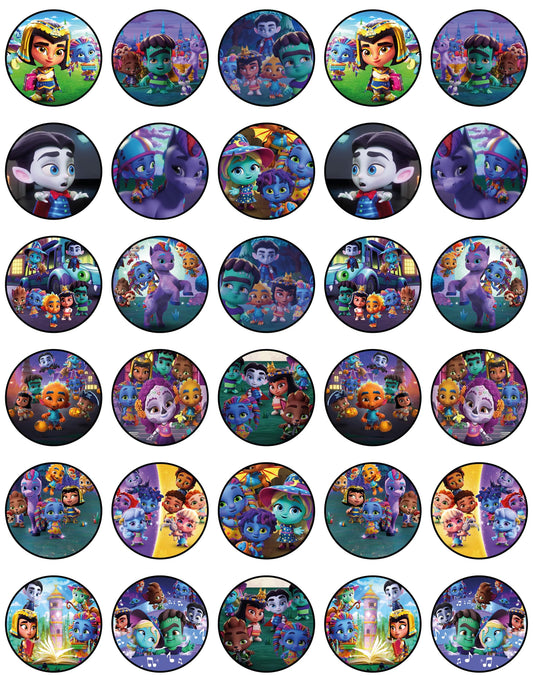 30x Wafer Paper Super Monsters Edible Cupcake Topper