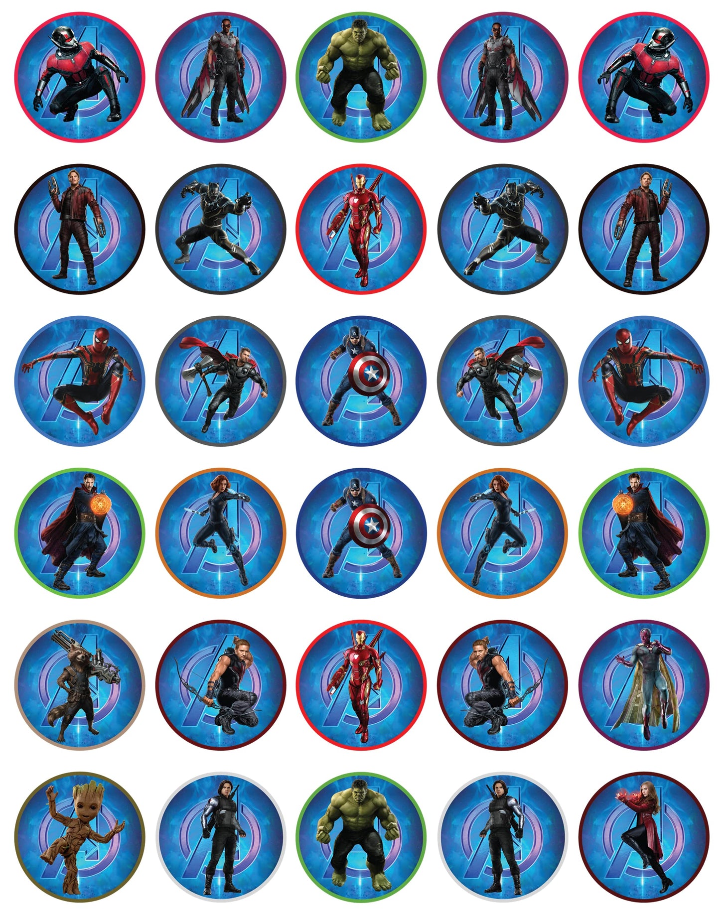 30x Wafer Paper Avengers Edible Cupcake Topper