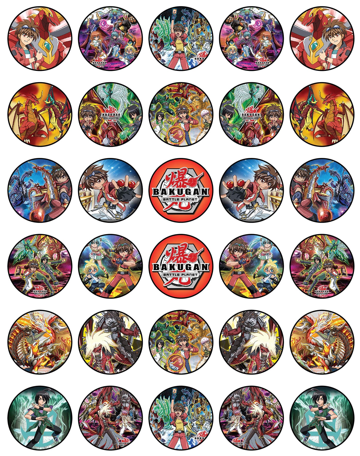 30x Wafer Paper Bakugan Edible Cupcake Topper