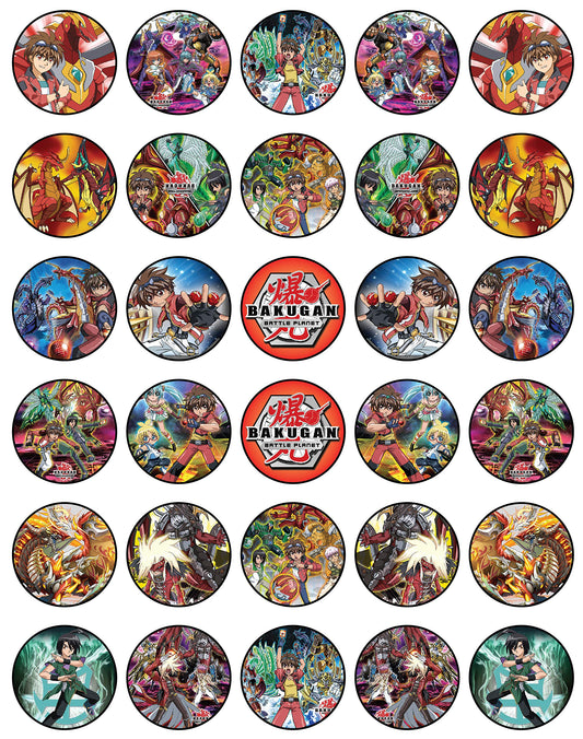 30x Wafer Paper Bakugan Edible Cupcake Topper