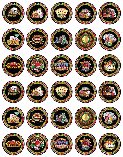 30x Wafer Paper Casino Edible Cupcake Topper